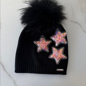 Chic Black Beanie with Glitter Star Accents